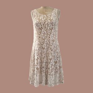 Free People Neutral Cream Lace Sheer Sleeveless Cotton A Line Mini Dress S
